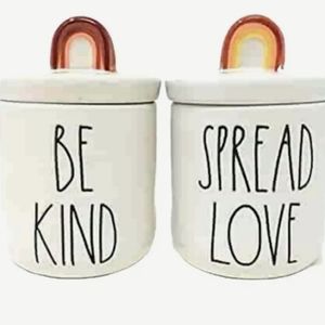 Cute Small Rae Dunn rainbow knob canisters, lidded jars with lids